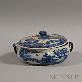 Canton Blue and White Porcelain Covered Serving Dish