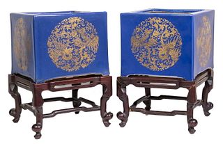 PR CHINESE PORCELAIN JARDINIERES WITH STANDS