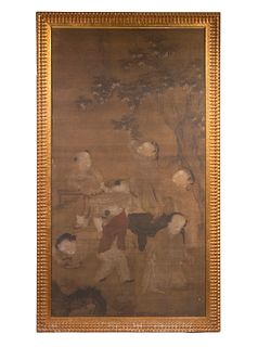LARGE CHINESE WATERCOLOR ON SILK, 17TH C. LATE MING
