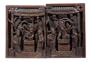 A PR OF CHINESE WOODEN ARCHITECTURAL CARVINGS, CIRCA 1800