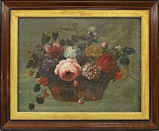 American School, 19th Century       Still Life with Basket of Flowers.