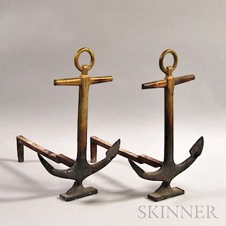 Pair of Brass Anchor-form Andirons
