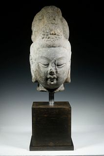 EARLY QING CHINESE STONE BUST OF THE FEMALE BUDDHA