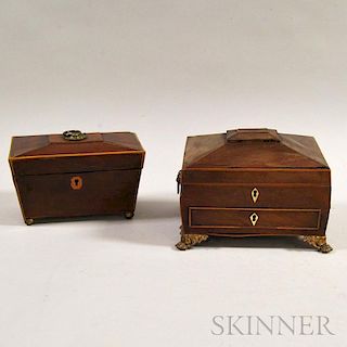 Georgian Inlaid Mahogany Tea Caddy and Sewing Box