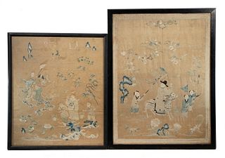 (2) FRAMED FRAGMENTS OF EARLY CHINESE SILK EMBROIDERED TEXTILES