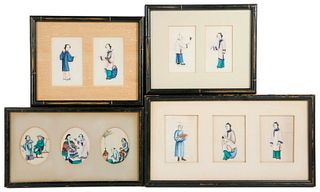 (4) FRAMED SETS OF CHINESE PITH PAINTINGS