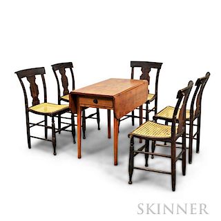 Set of Five Grain-painted Chairs and a Birch Drop-leaf Table