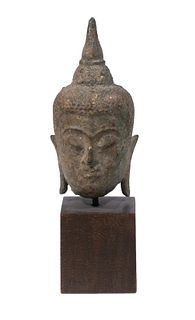ANCIENT THAI BRONZE HEAD OF THE BUDDHA