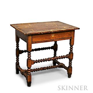 Spool-turned Pine One-drawer Tavern Table