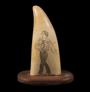 SCRIMSHAW DECORATED WHALE TOOTH