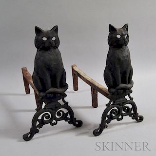 Pair of Cast Iron Cat-form Andirons