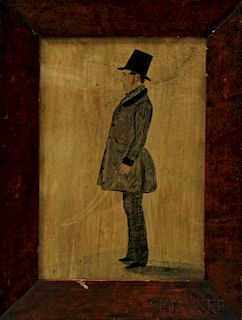Framed Watercolor Profile Portrait of a Gentleman in a Top Hat