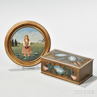 Martha Farham Cahoon Painted Rectangular Box and   Circular Portrait of a Young Girl
