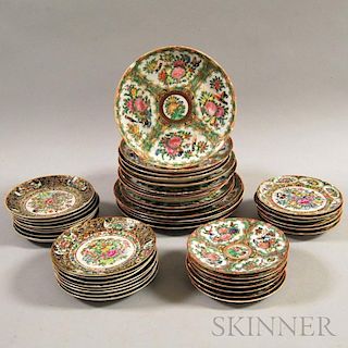 Forty-three Rose Medallion Porcelain Plates and Saucers