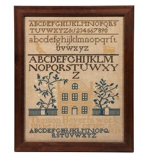 DATED 1829 SAMPLER BY TAMSON HEVERLY, AGED 11, CENTRE COUNTY, PENNSYLVANIA