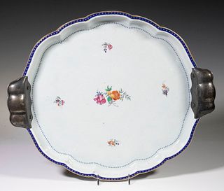 SILVER MOUNTED CHINESE EXPORT PLATTER