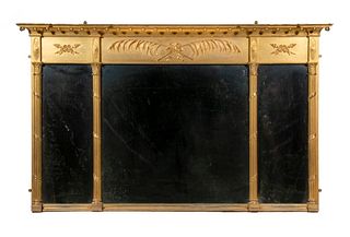 LARGE FEDERAL PERIOD GILT OVERMANTEL MIRROR