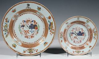 (2) CHINESE ARMORIAL PORCELAIN LOW BOWLS
