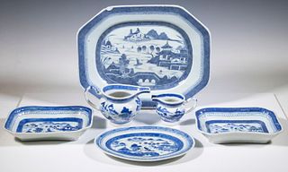 CHINESE EXPORT BLUE & WHITE CANTON SERVING PIECES