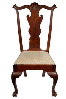 CHIPPENDALE MAHOGANY CHAIR WITH GREEN BROCADE SEAT
