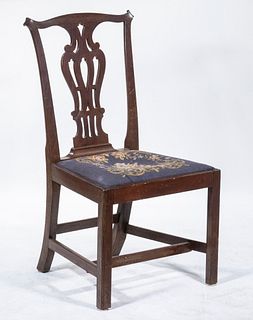 CHIPPENDALE CHAIR IN WALNUT WITH NEEDLEPOINT SEAT