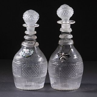 EARLY THREE-MOLD BLOWN GLASS DECANTERS