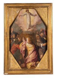 EARLY 18TH C. ITALIAN ALTAR PAINTING OF THE ASCENSION OF CHRIST
