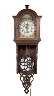 DUTCH FRISIAN MADDERED OAK STRIKING ALARM 'STAARTSCHIPPERTJE' WALL CLOCK, CIRCA 1830