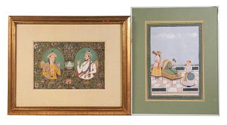 (2) LARGE LATE 19TH C. MUGHAL PAINTINGS, ONE FRAMED