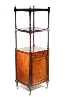 ENGLISH VICTORIAN DISPLAY STAND WITH LOWER DRAWER & CABINET, CIRCA 1860