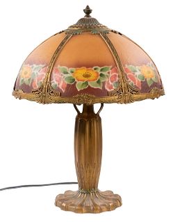 ARTS & CRAFTS REVERSE PAINTED TABLE LAMP