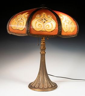 REVERSE PAINTED RIBBED GLASS PANEL TABLE LAMP