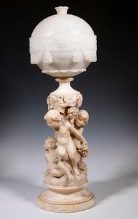 ALABASTER SCULPTURAL TABLE LAMP WITH PUTTI