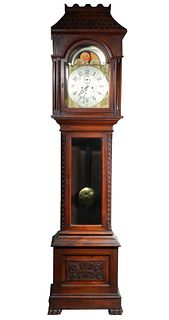 GRAND CARVED TALL CLOCK BY G.W. RUSSELL OF PHILADELPHIA, CA 1905