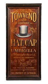 HAND PAINTED ADVERTISING SIGN "TOWN END HATS"