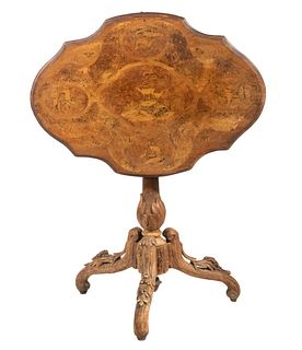 19TH C. BIG GAME THEMED INLAID TILT TOP LAMP STAND