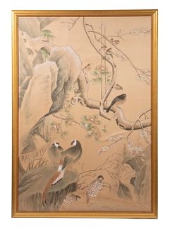 20TH C. LARGE FRAMED JAPANESE PAINTING ON SILK