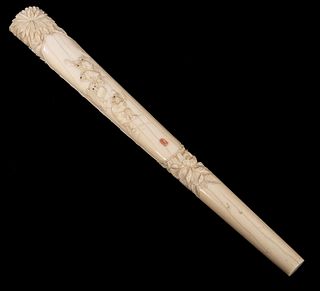 19TH C. JAPANESE IVORY PARASOL HANDLE WITH MICE