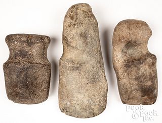 Three Native American Indian stone axe heads