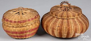 Two Woodlands Indian lidded baskets