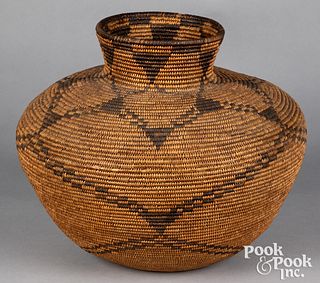 Apache Indian rounded olla-form coiled basket
