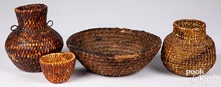 Four Apache Indian pitch baskets
