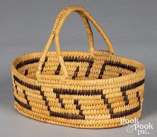 Papago Indian coiled oval basket