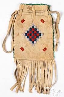 Apache Indian beaded hide pouch