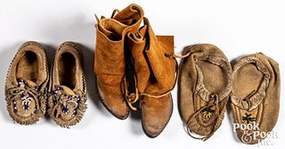 Three pairs of Native American Indian moccasins
