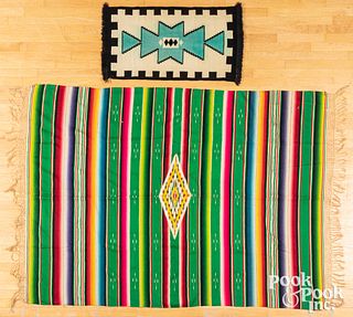 Large Mexican rainbow textile blanket, etc.