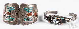 Zuni Indian silver and turquoise watch band