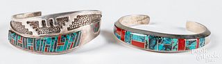Two Navajo Indian silver and turquoise bracelets