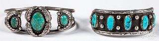 Two Navajo Indian silver and turquoise bracelets