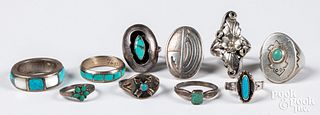 Ten assorted Navajo Indian silver rings